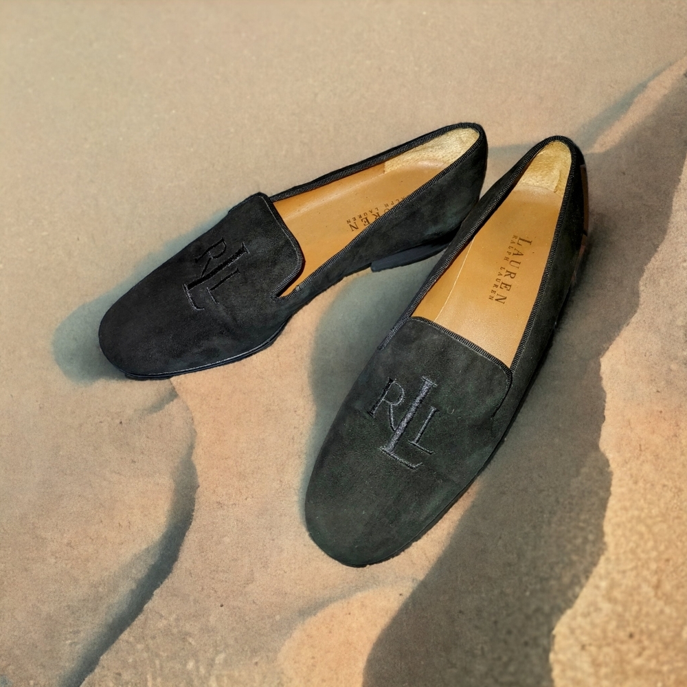 LAUREN RALPH LAUREN Black Linen Style Slip-On Loafers Size 7AA